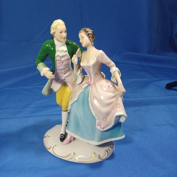 Royal Dux Antique Porcelain Figurine Victorian Couple Dancing WW1 Era Lady W Fan - Picture 14 of 16